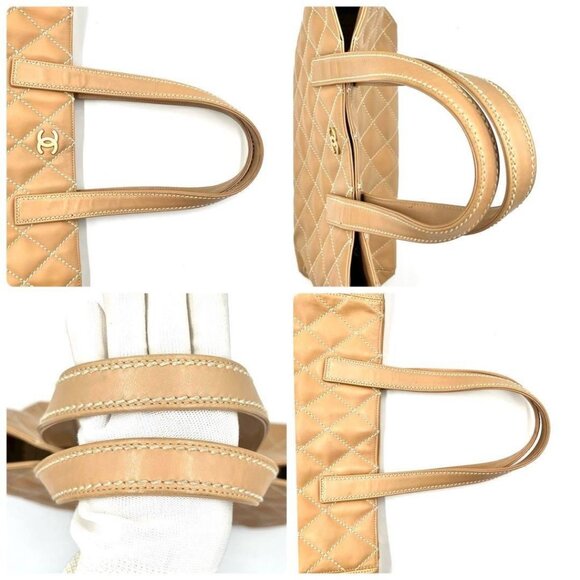 CHANEL CC Wild Stitch Vintage Quilted Shoulder Bag Tote Lambskin Light Beige - Picture 8 of 16